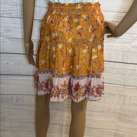 NWOT Boho Floral Tiered Skirt in Mustard and Pink - Picture 3 of 6